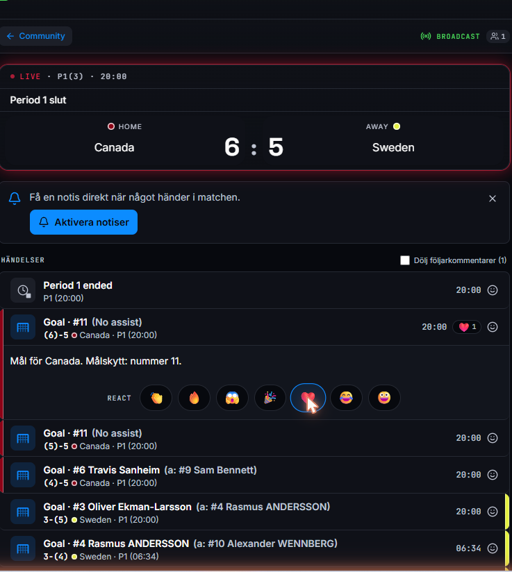 GameTimeAi follow-mode view on a phone showing fans a lightweight live scoreboard with the event feed and a comment box.