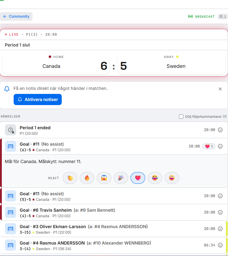 GameTimeAi follow-mode view on a phone showing fans a lightweight live scoreboard with the event feed and a comment box.